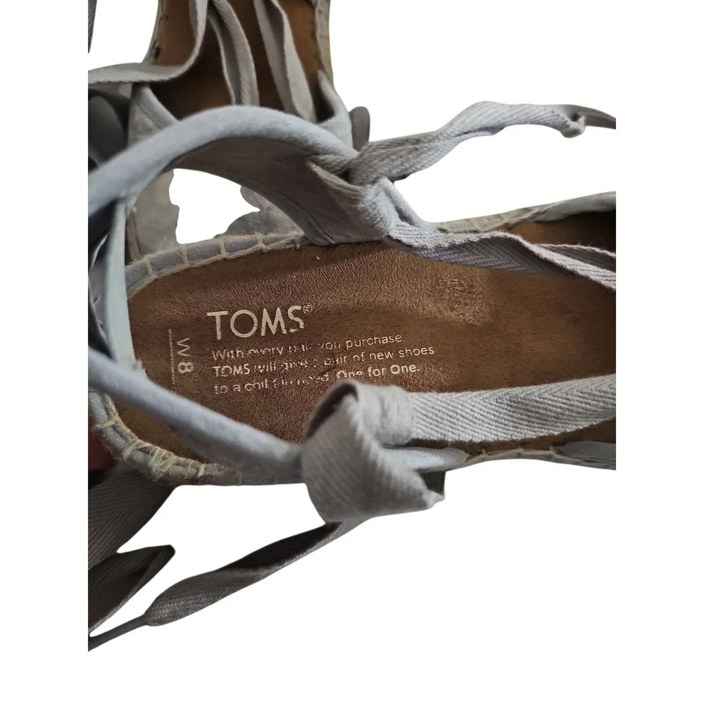 TOMS Bella Espadrille Dove Gray Suede Wrap Up Sandals Flats Shoes Size 8W‎ EUC